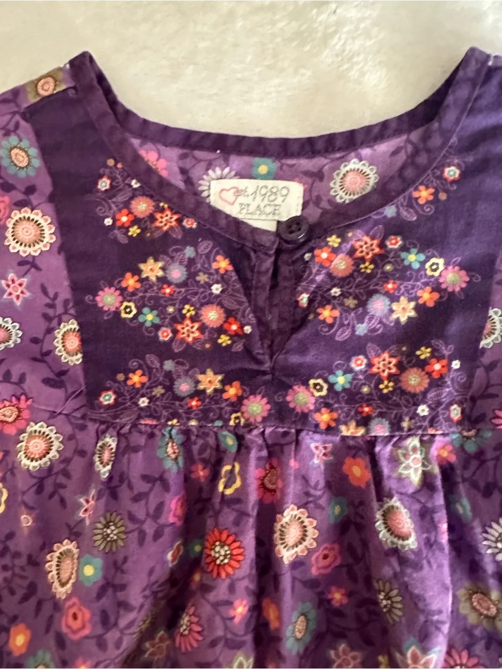 The Children's Place Purple Floral Cotton Dress with Multicolor Accents